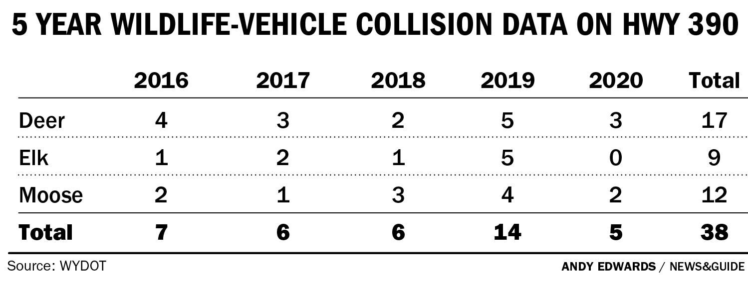 5 year wildlife-vehicle collision data on Highway 390